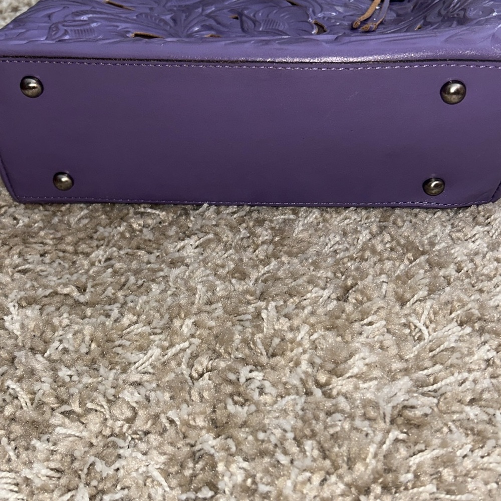 PATRICIA NASH Adeline Amethyst Leather Cutout Tooled Tote Handbag Gorgeous! - Picture 4 of 8